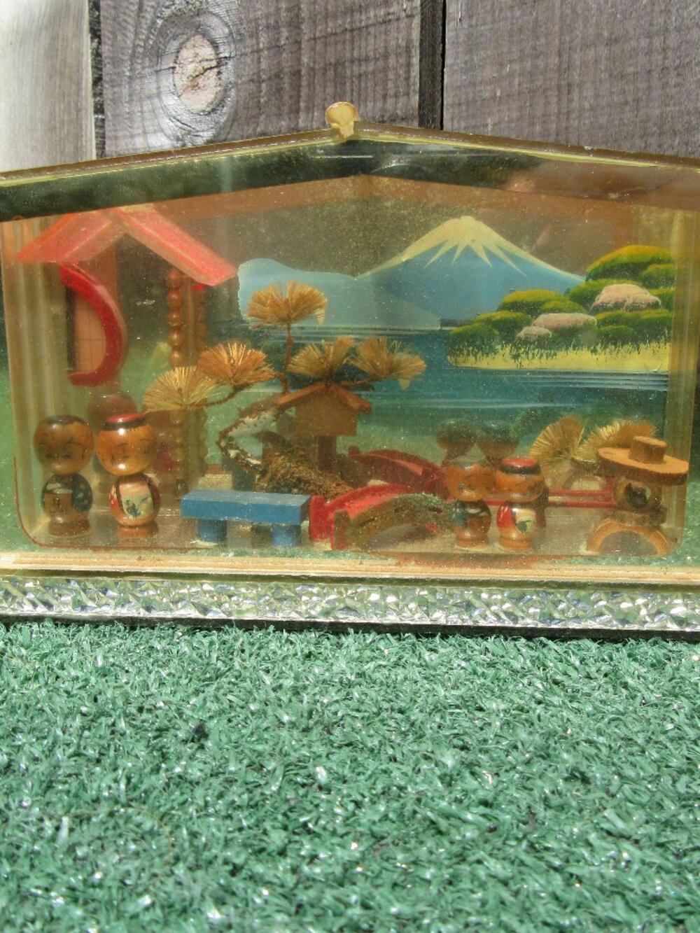 Vintage Japanese Acrylic Plexiglass Diorama Scene Kitsch Wood Figures